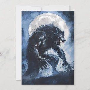 Carte de vacances à l'aquarelle de loup-garou féro