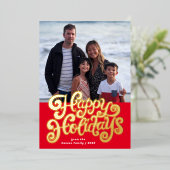 Carte de vacances à motif carré et écriture rétro  (Debout devant)