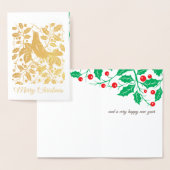 Carte de vacances à motif de feuille métallisée re (Affichage)