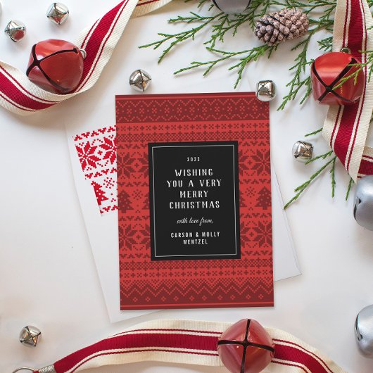 Carte de vacances à motif de pull de Noël rouge