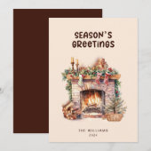 Carte de vacances à plat avec cheminée beige et ma (Devant / Derrière)