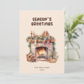 Carte de vacances à plat avec cheminée beige et ma (Debout devant)