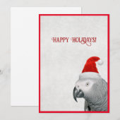 Carte de vacances à plat de perroquet gris africai (Devant / Derrière)