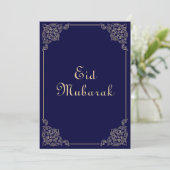 Carte de vacances à plat Eid Mubarak Bleu Or (Debout devant)