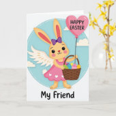 Carte de vacances Ange Lapin Ami (Fleur jaune)