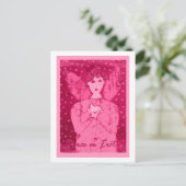 Carte de vacances Ange primitif rose avec colombe (Debout devant)