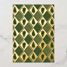 Carte de vacances Arbres à pins et Arlequin à huil