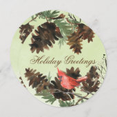 Carte de vacances aux cônes de pin Cardinal Rouge  (Devant / Derrière)