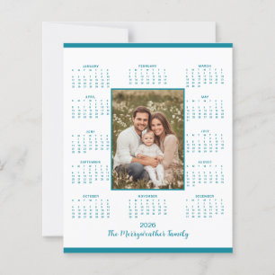 Carte de vacances avec calendrier photo bleu sarce