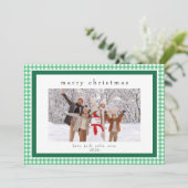Carte de vacances avec message au dos Gingham Vert (Debout devant)