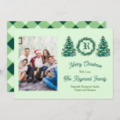 Carte de vacances avec monogramme vert (Devant / Derrière)