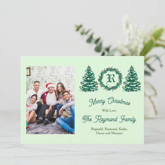 Carte de vacances avec monogramme vert (Debout devant)