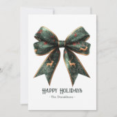 Carte de vacances avec nœud vert élégant et photo (Devant)