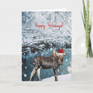 Carte de vacances avec orignal dans la neige