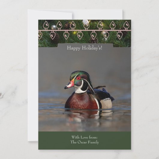 Carte de vacances avec un Drake de canard en bois (Devant)