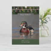 Carte de vacances avec un Drake de canard en bois (Debout devant)