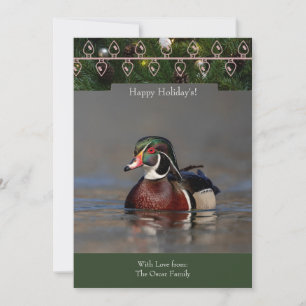 Carte de vacances avec un Drake de canard en bois