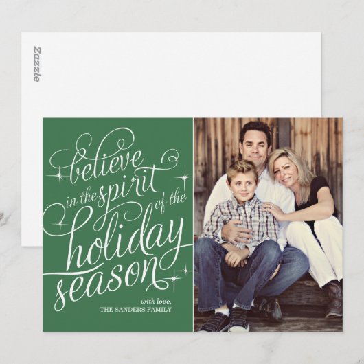Carte de vacances avec un script vert scintillant (Devant / Derrière)