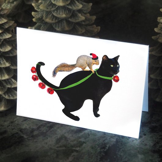 Carte de vacances Black Cat, Squirel et Bells