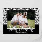 Carte de vacances Black Damask Foil (Recto)