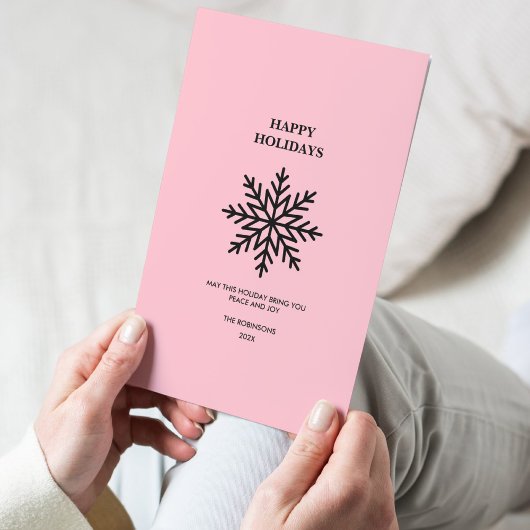 Carte de vacances Black Pink Minimalist Snowflake