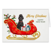 Carte de vacances Black Poodg Dog Christmas Sleigh (Devant horizontal)