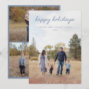 Carte de vacances Bleue avec 4 photos de famille