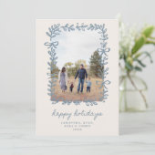 Carte de vacances Blue Bow Botanical Happy Holiday (Debout devant)