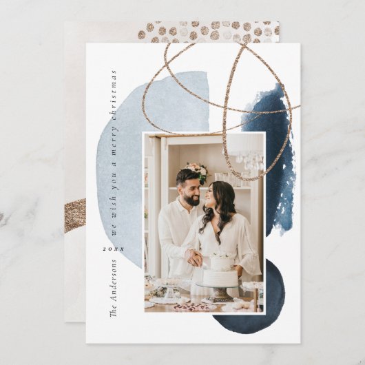 Carte de vacances Blue Navy Boho Modern Geometry P (Devant / Derrière)