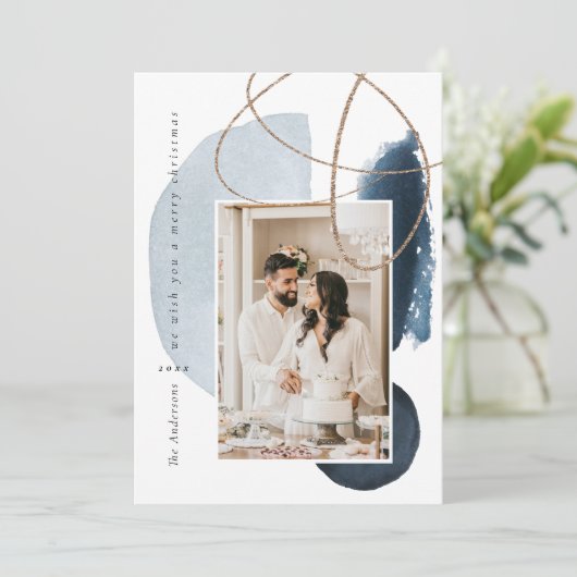 Carte de vacances Blue Navy Boho Modern Geometry P (Debout devant)