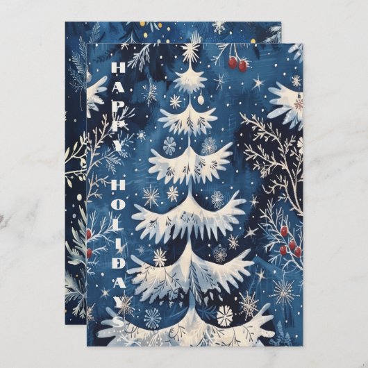 Carte de vacances Blue White Christmas Tree (Devant / Derrière)