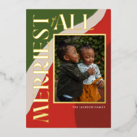 Carte de vacances Boho Green et Red Swirl Photo Fo