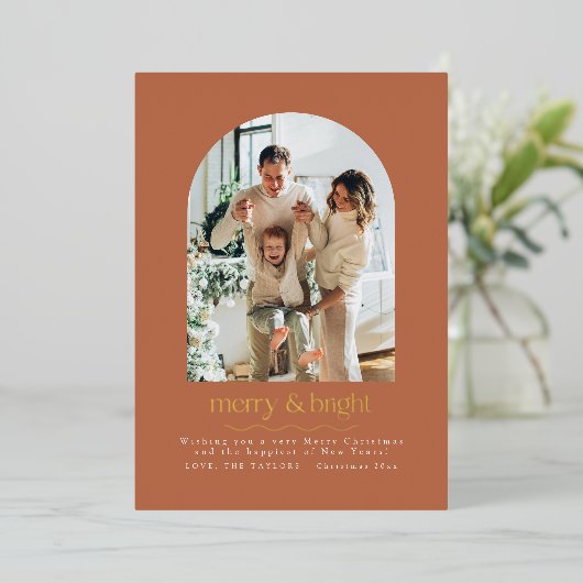 Carte de vacances Boho Terracotta et Gold Foil (Debout devant)