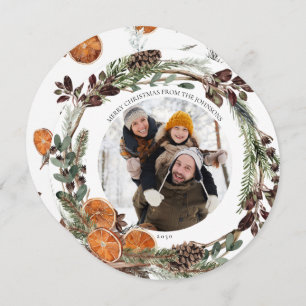 Carte de vacances Boho Winter Citrus Round Photo