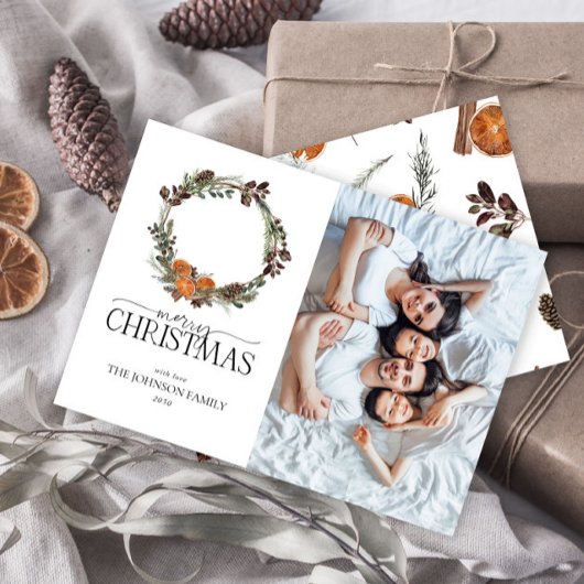 Carte de vacances Boho Winter Citrus Wreath Photo