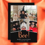 Carte de vacances Boo Halloween Black Photo modern<br><div class="desc">La carte d'Halloween comporte "Boo!" en police manuscrite moderne. Ajoutez votre photo et votre message.</div>