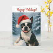 Carte de vacances Boston Terrier (Fleur jaune)