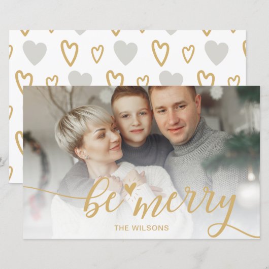 Carte de vacances Budget Be Merry Script Gold (Devant / Derrière)