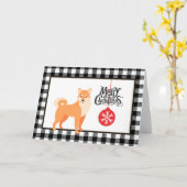 Carte de vacances Buffalo Plaid Shiba Inu (Fleur jaune)