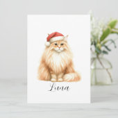 Carte de vacances Chat orange aquarelle au chapeau (Debout devant)