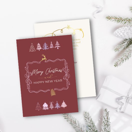 Carte de vacances chic Bow & Trees Doodle Deep Cri