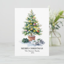 Carte de vacances Chic Watercolor Christmas Tree