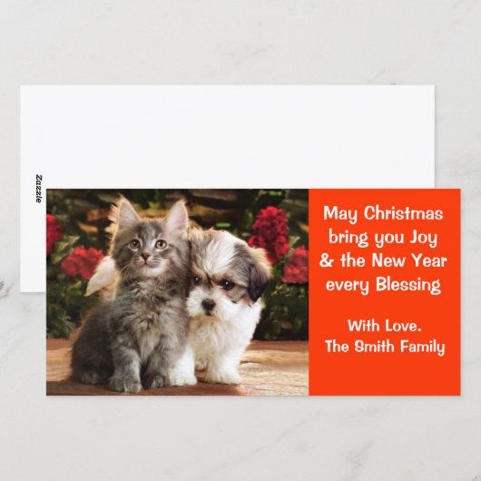 Carte de vacances Chiot & Kitten (Devant / Derrière)