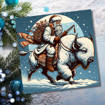 Carte de vacances Christmas Bison Buffalo Santa Cl<br><div class="desc">Santa Claus chevauchant une carte de Noël de bison buffle. Personnalisez ceci avec votre propre message et faites-le vous-même.</div>