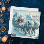 Carte de vacances Christmas Bison Buffalo Santa Cl<br><div class="desc">Bison Tirer un cadeau de Noël Sleigh portant la carte de vacances du Père Noël. Personnalisez ceci avec votre propre message et faites-le vous-même.</div>