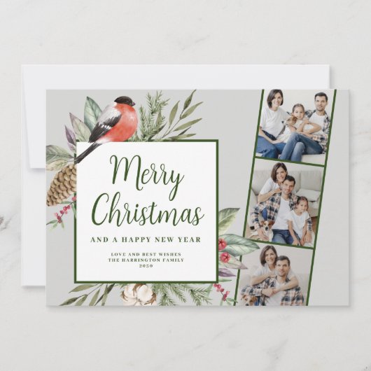 Carte de vacances Christmas Three Photo Script (Devant)