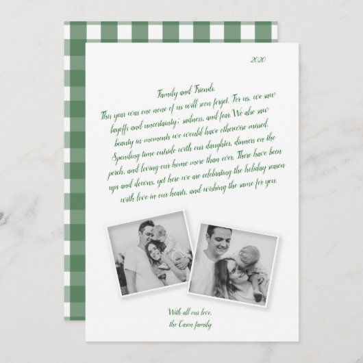 Carte de vacances Coronavirus Script vert (Devant / Derrière)