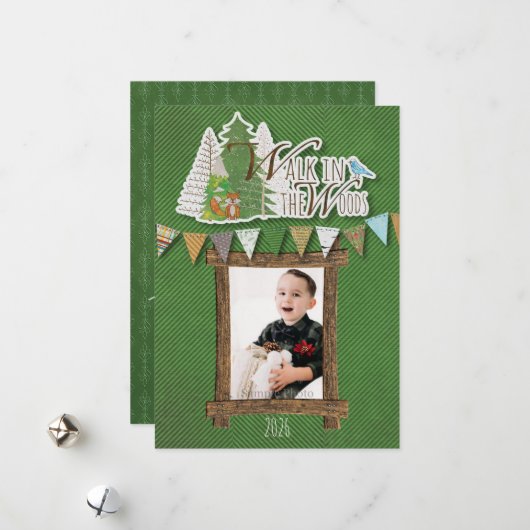 Carte de vacances cosy bois Chevron vert (Devant/Arrière en situation)