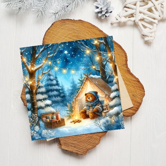 Carte de vacances Cosy Teddy Bear Carré plat saiso