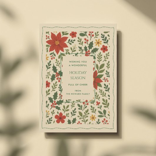 Carte de vacances couleur vert rouge blanc floral